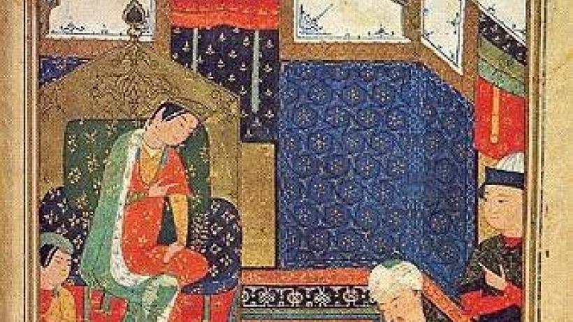 Nūshāba Presents Iskandar with his Portrait. Niẓāmī, Iskandar-nāma (Herat, 15th c.)